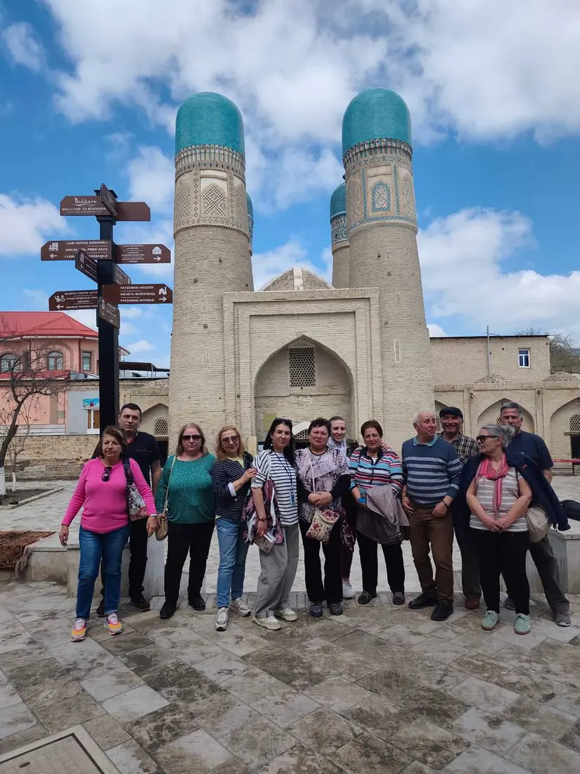 Chor Minor madrasah with four minarets in Bukhara, Uzbekistan